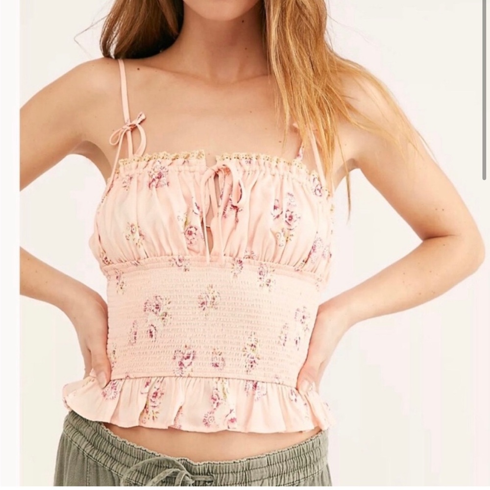 Free People Peach Babydoll Crop‎ Top Elsa Printed Cami Size S